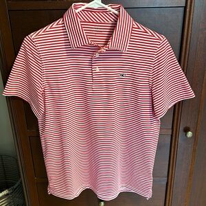 Vineyard Vines large boys red white sankaty polo